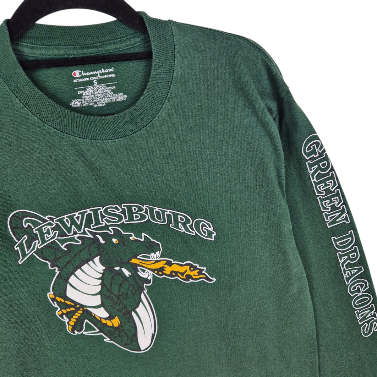 Champion Lewisburg Green Dragons Long Sleeve Tee Shirt Size S