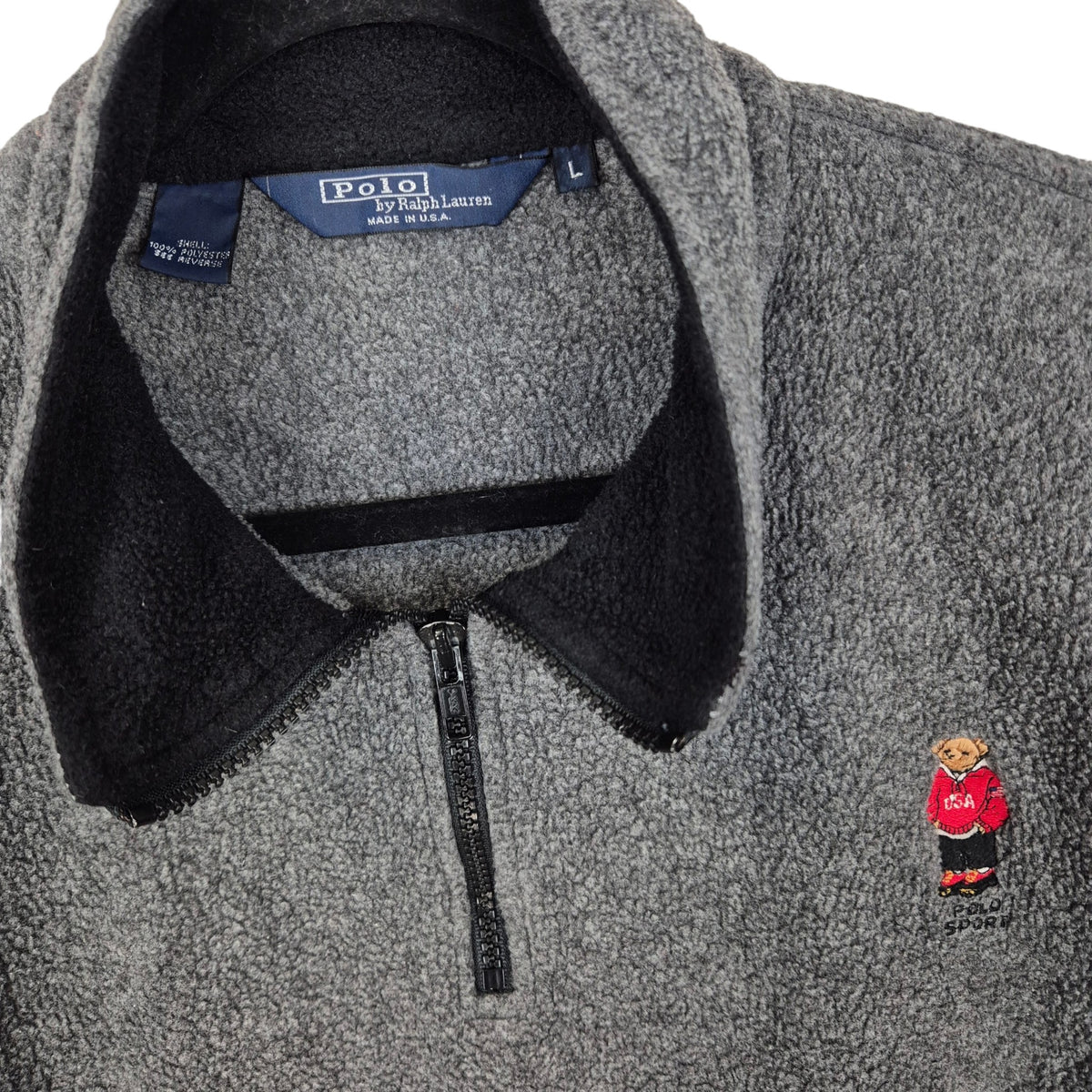 Vintage Polo Ralph Lauren 90's Grey USA Made Quarter Zip Fleece Jumper Size L