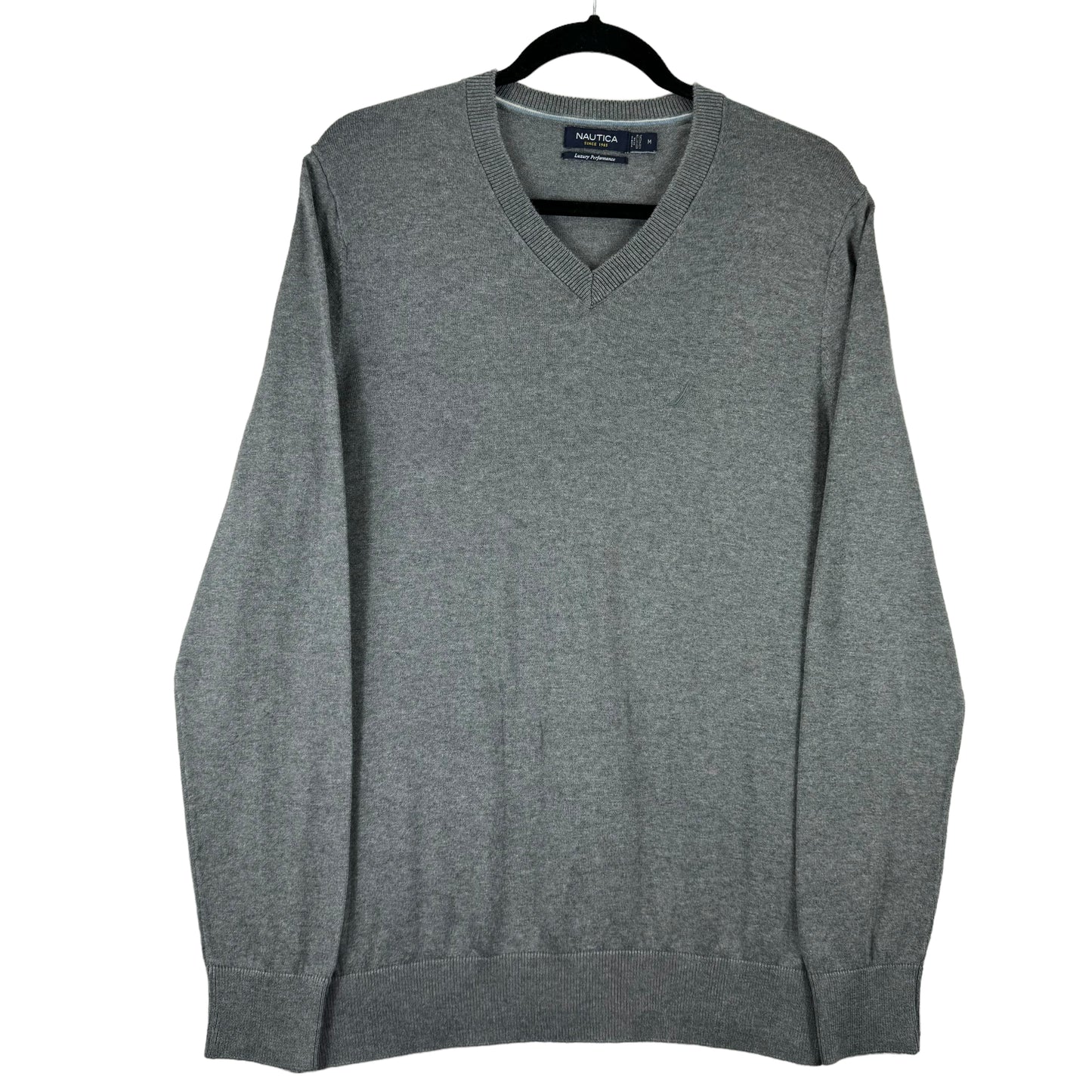Nautica Grey Luxury Performance V Neck Knit Sweater Size M