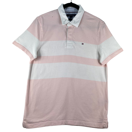 Tommy Hilfiger Pink & White Custom Fit Cotton Polo Shirt Size M