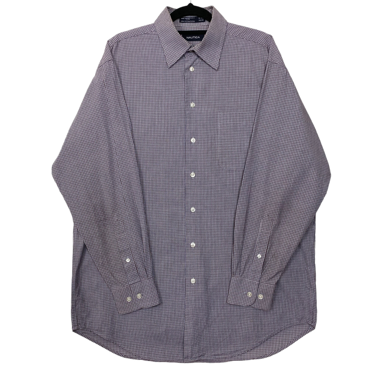 Nautica Brown & Blue Checkered 100% Cotton Long Sleeve Dress Shirt Size L