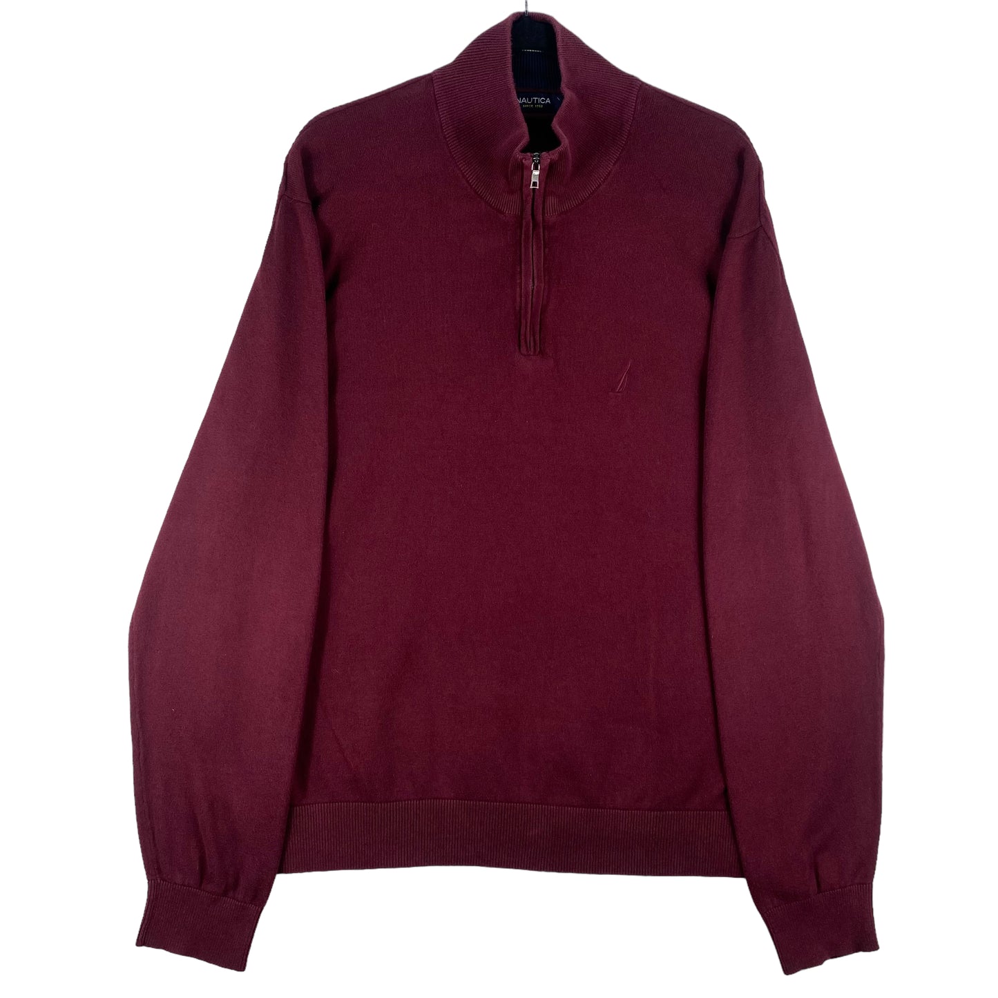 Nautica Maroon Brown Quarter Zip Knit Sweater Size XL