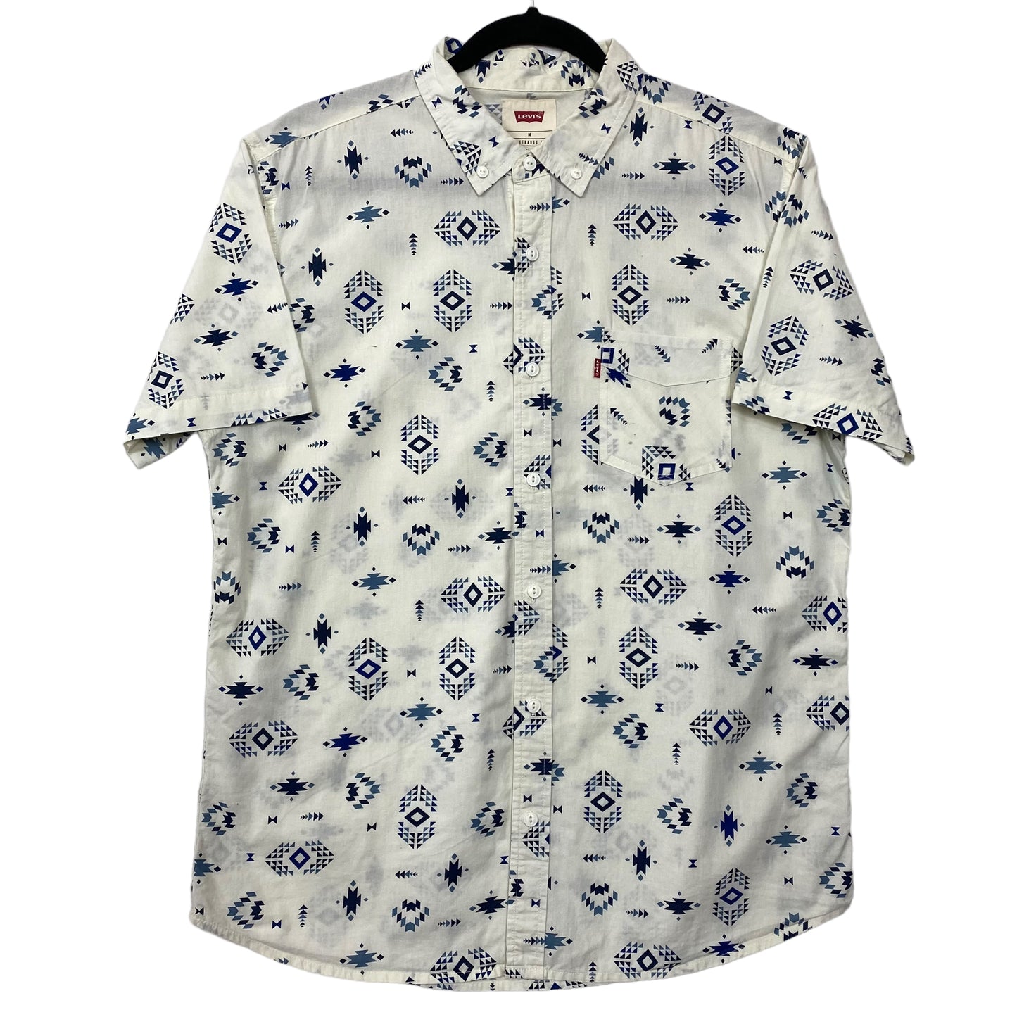 Levis White Pattered Short Sleeve Casual Dress Shirt Size M