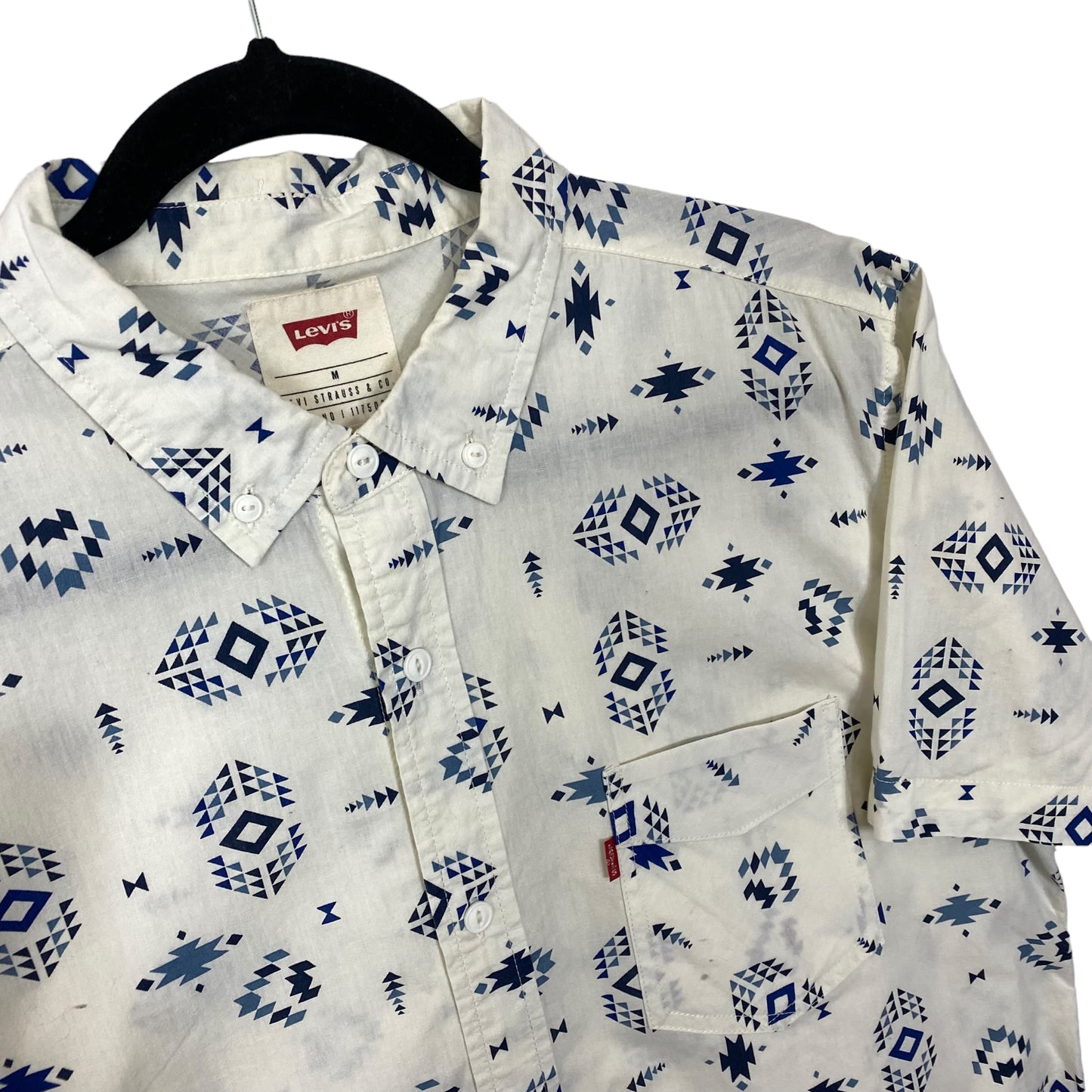 Levis White Pattered Short Sleeve Casual Dress Shirt Size M