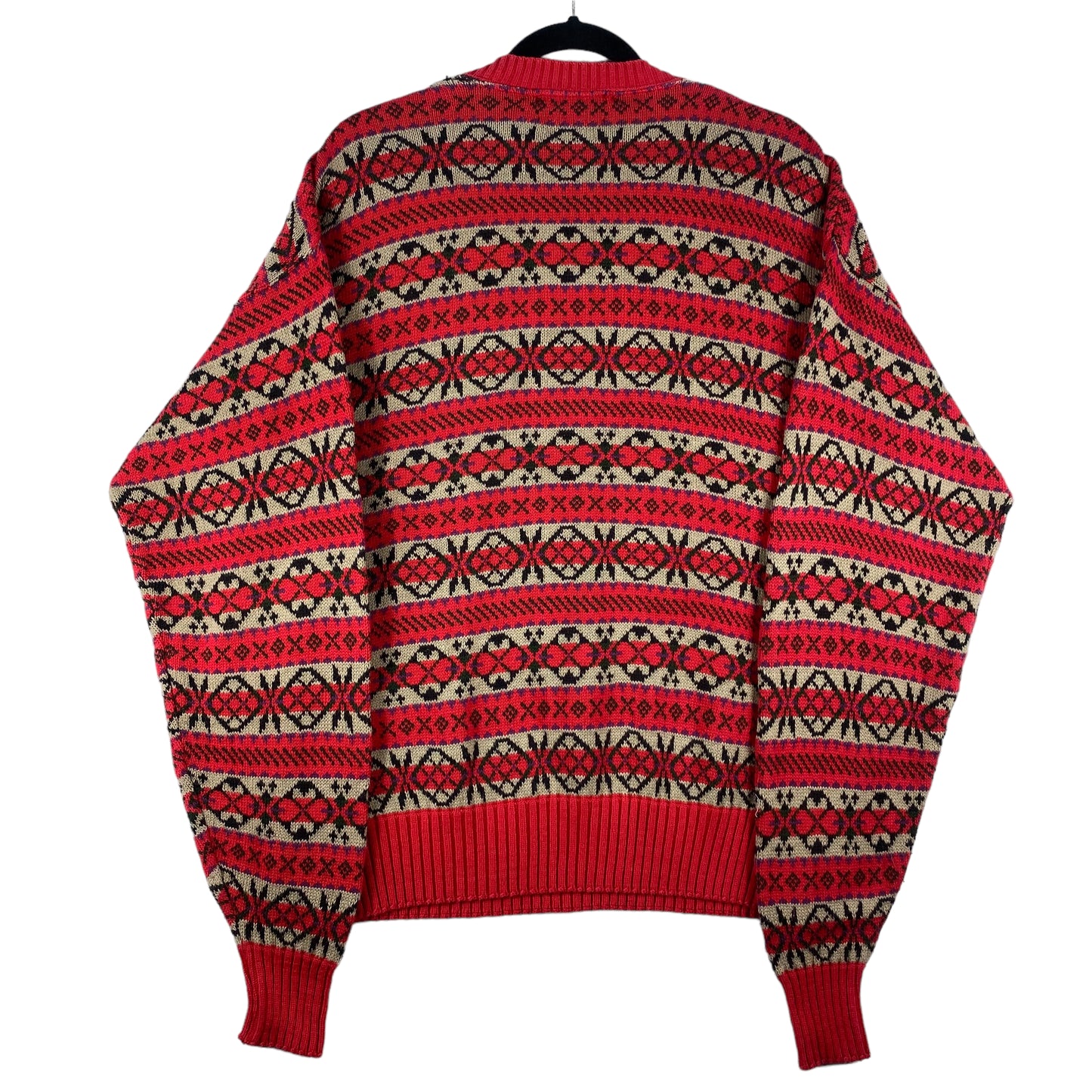 Vintage American Eagle 90's Red & Grey Striped USA Made Knit Sweater Size L