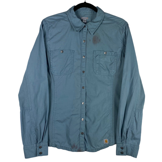 Vintage Carhartt Womens Light Blue Long Sleeve Button Shirt Size M
