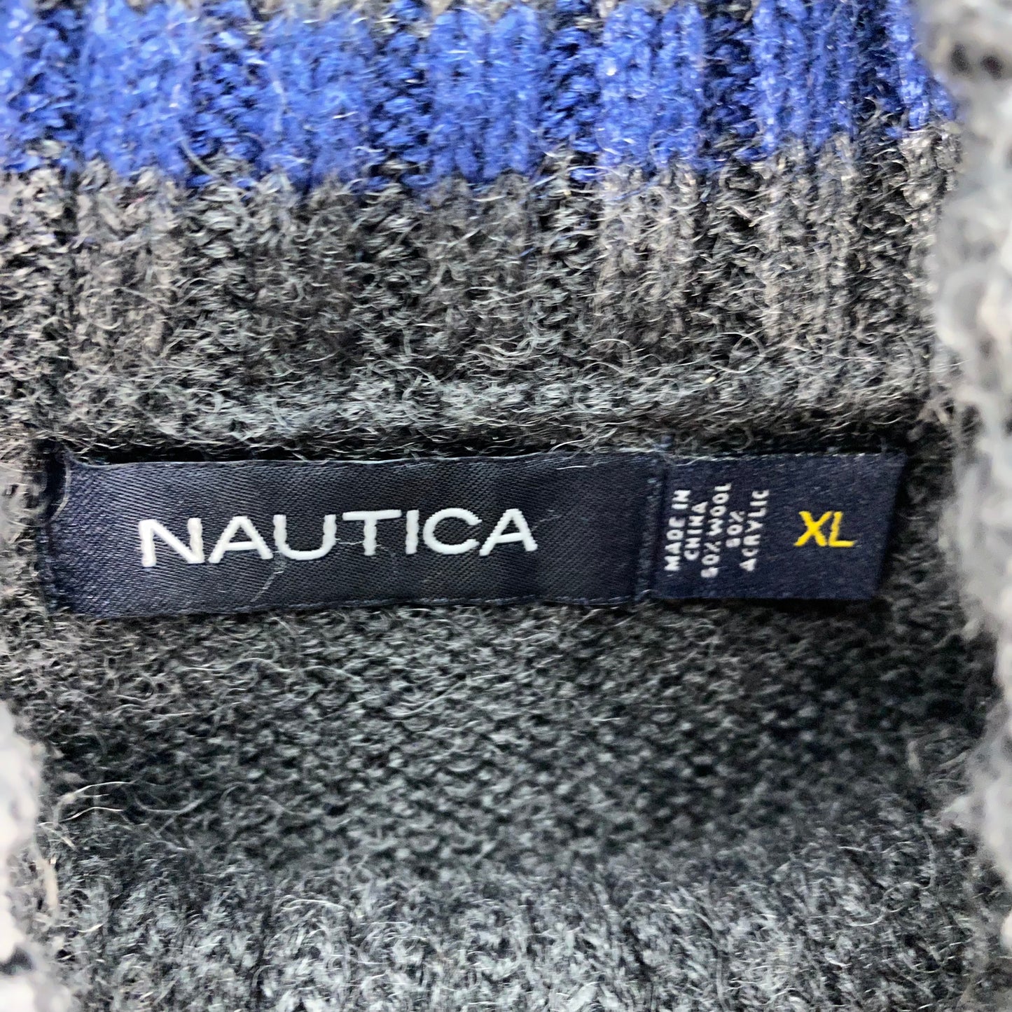 Nautica Dark Grey Wool Acrylic Quarter Zip Knit Sweater Size XL