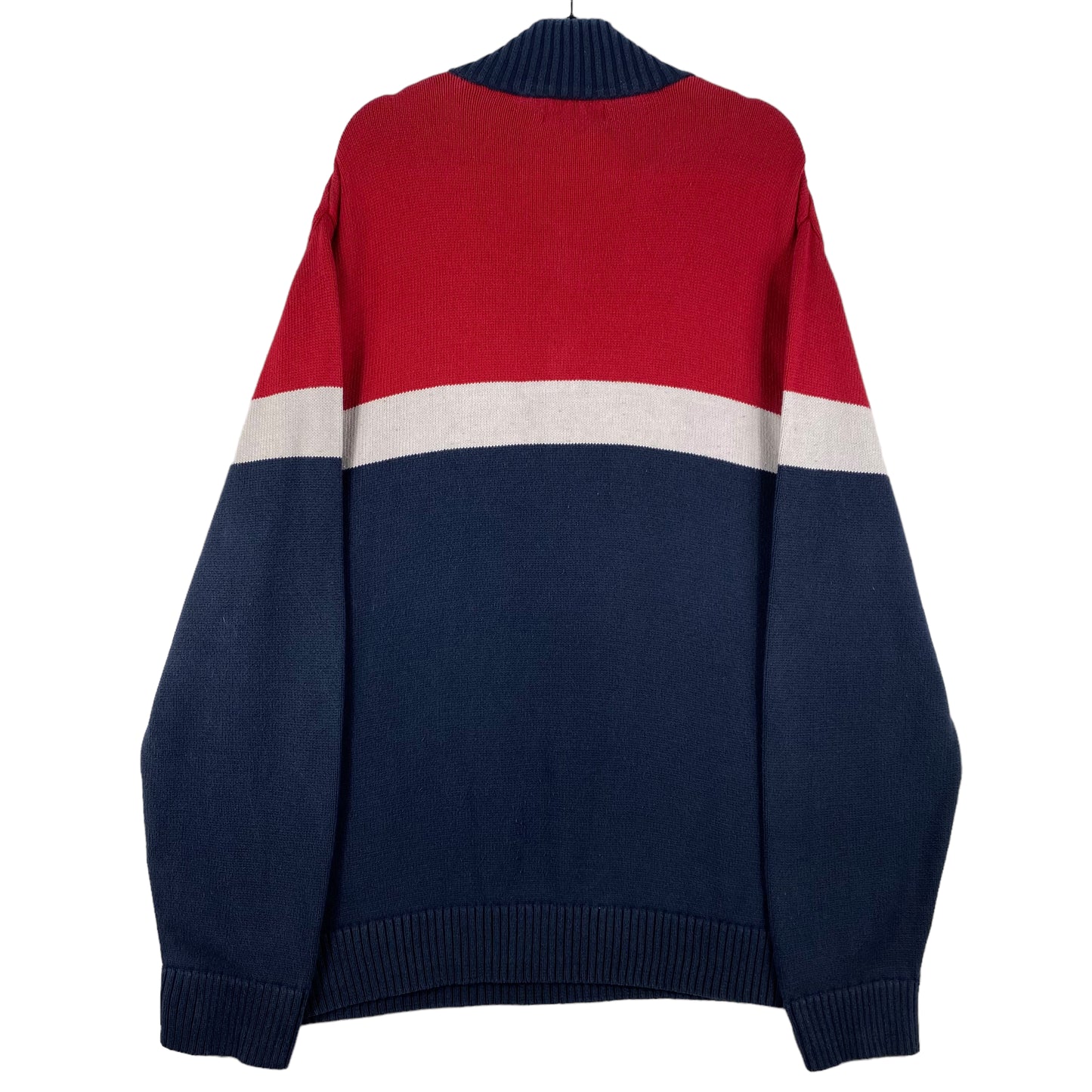 Nautica Blue Red & White Quarter Zip Knit Sweater Size XL