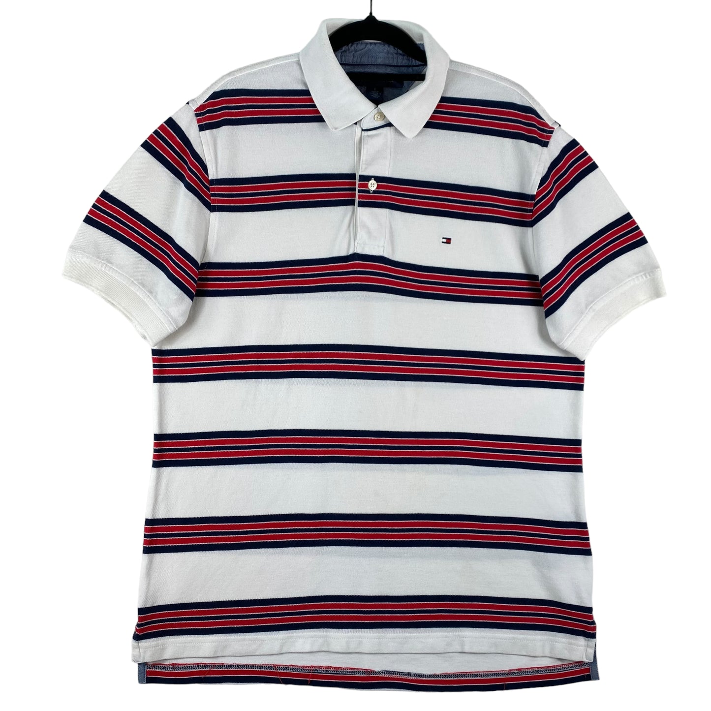 Tommy Hilfiger White Striped Cotton Polo Shirt Size M