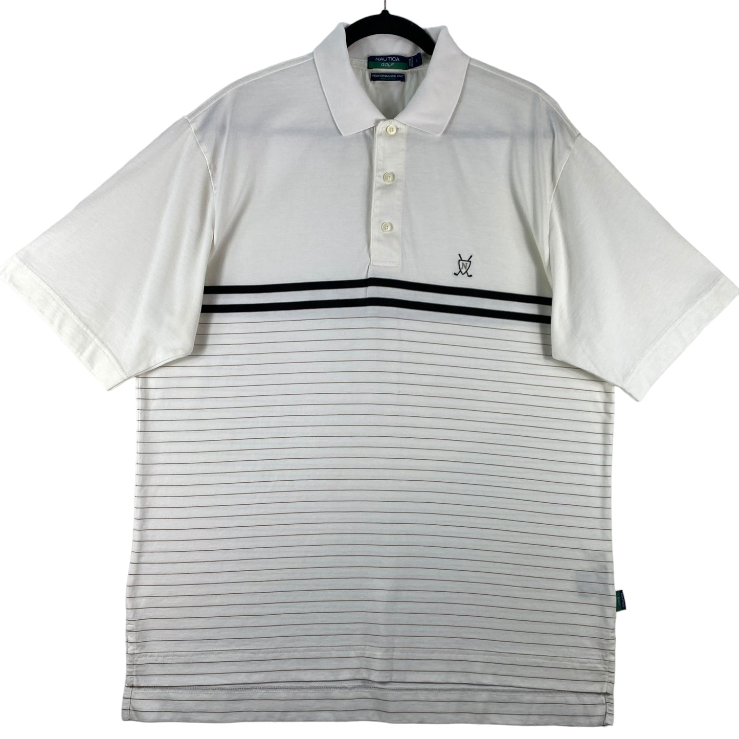 Nautica Golf White Performance Knit Pima Stretch Cotton Striped Polo Shirt Size L
