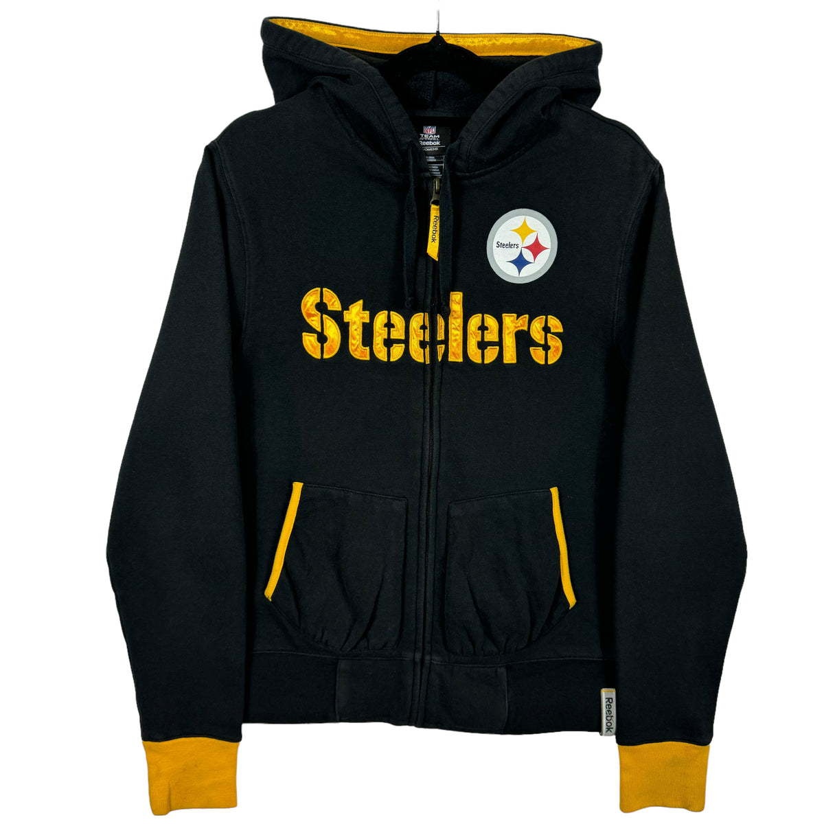 NFL Team Apparel Womens Black Pittsburg Steelers Full Zip Hoodie Size M