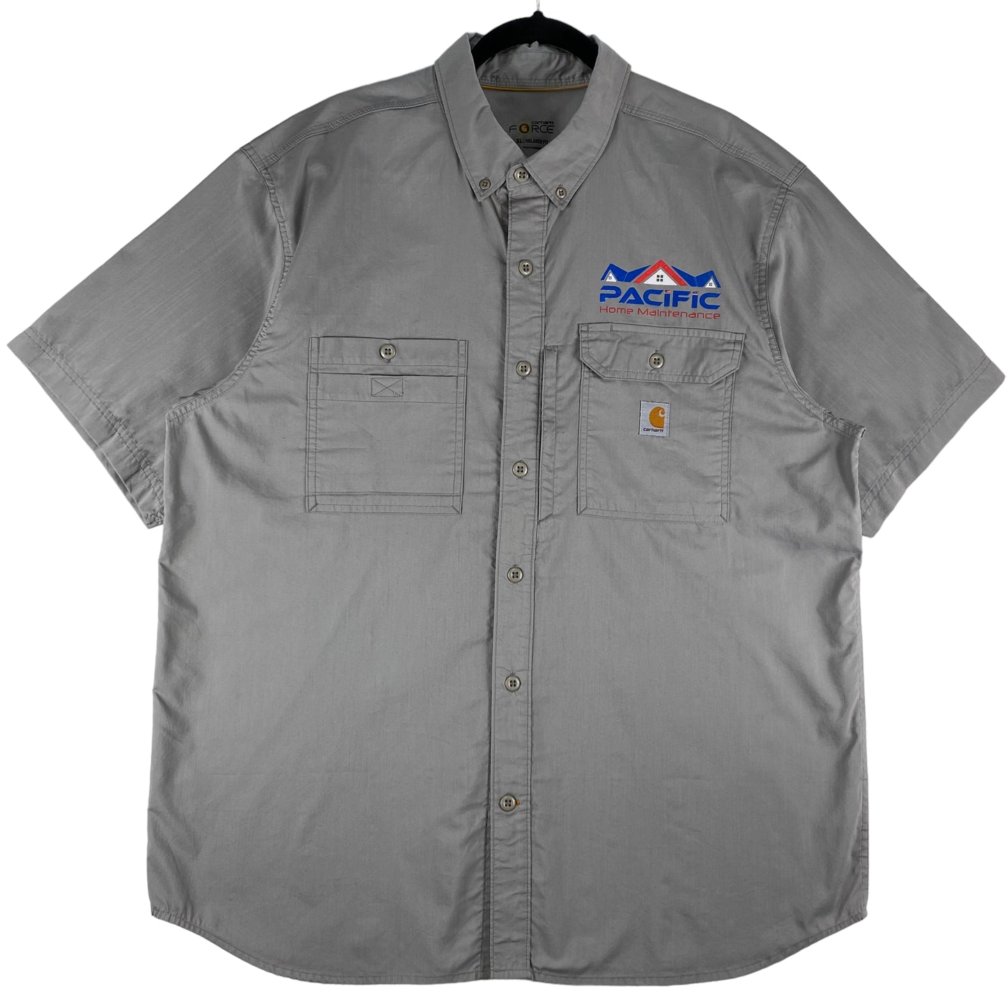 Carhartt Force Grey Cotton Polyester Blend Short Sleeve Button Shirt Size XL