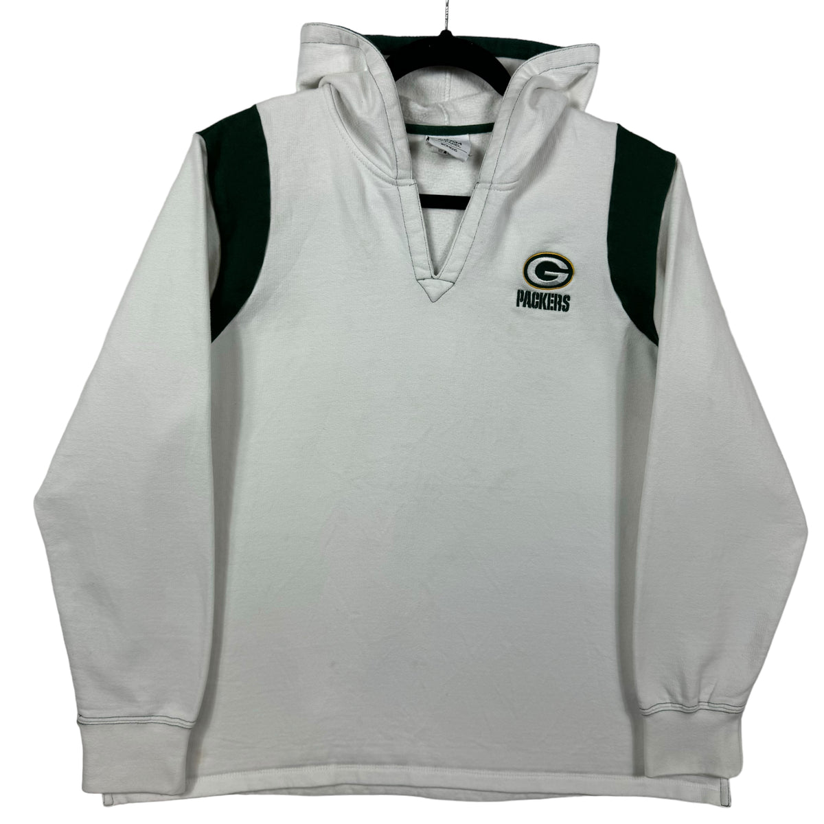 NFL Team Apparel Womens Green Bay Packers White V Neck Hoodie Size XL