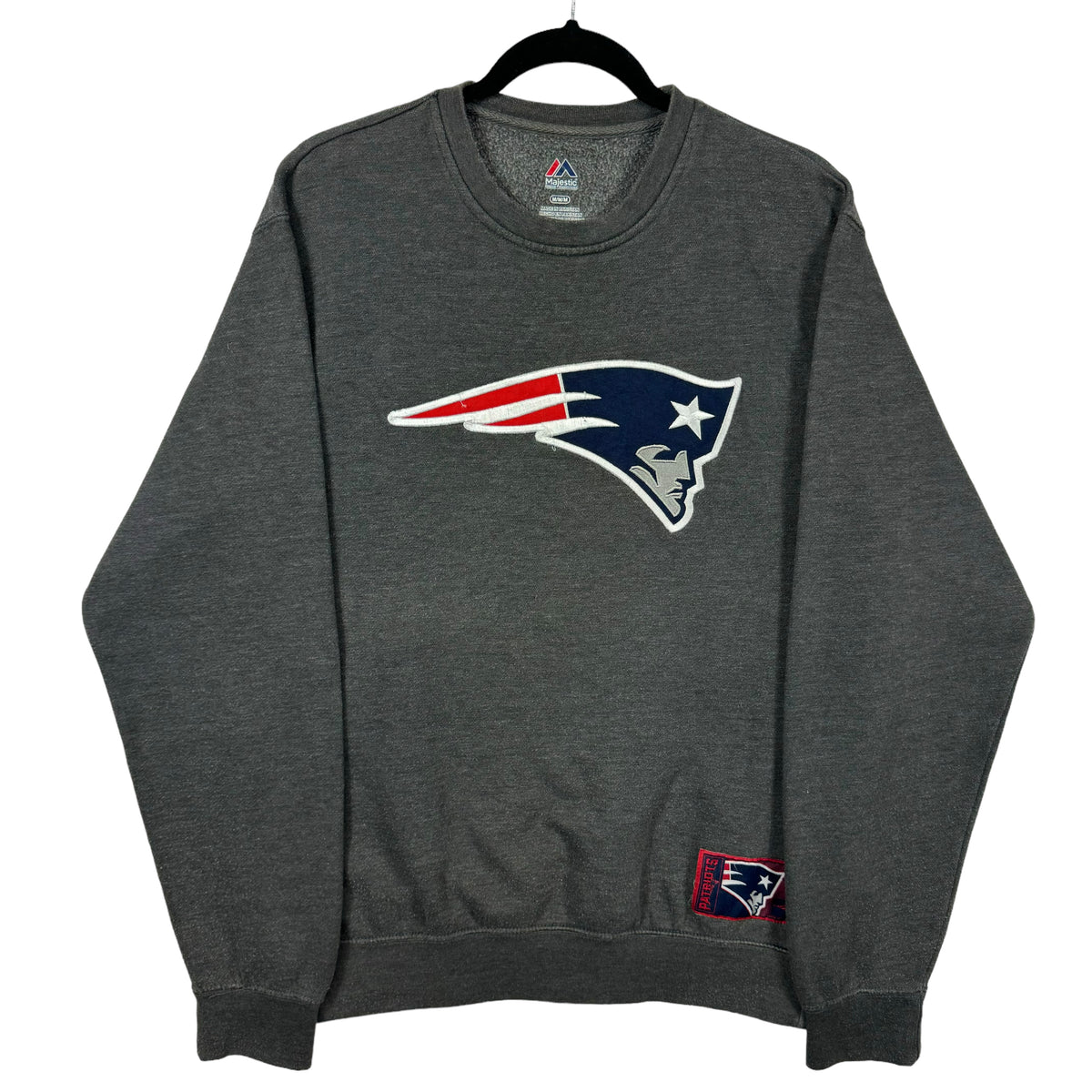 Majestic NFL New England Patriots Grey Embroidered Crewneck Sweater Size M