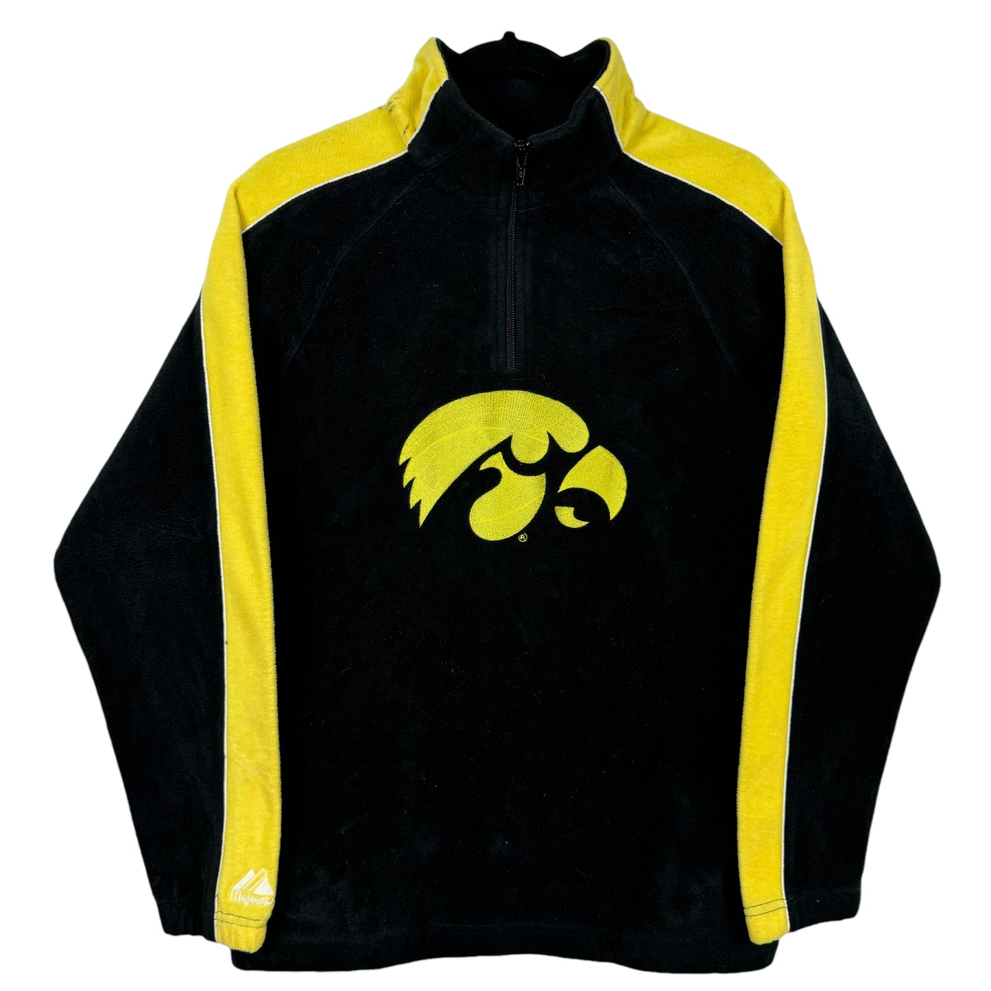 Vintage Majestic University of Iowa Football Black & Yellow Fleece Jumper Size XS