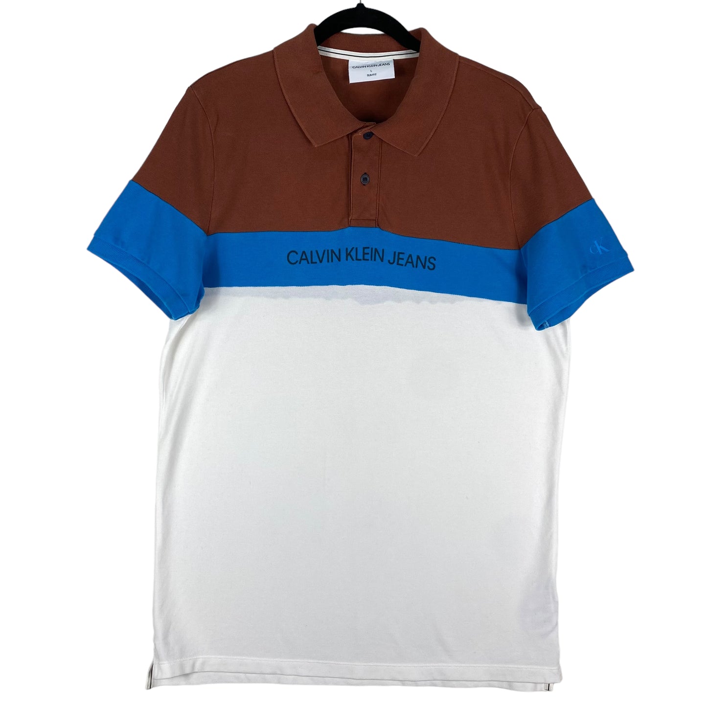 Calvin Klein Jeans Brown Blue & White Slim Fit Cotton Polo Shirt Size L