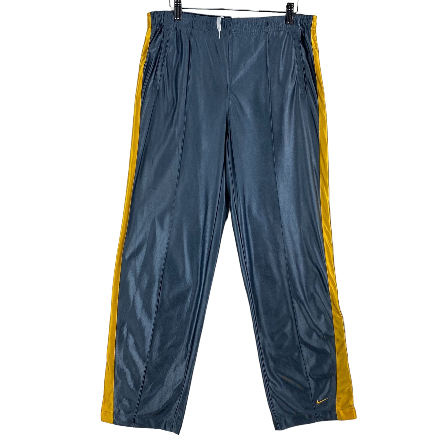 Vintage Nike 2000's Womens Shiny Grey & Yellow Track Pants Size XL