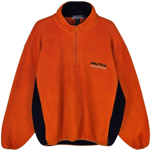 Vintage Nautica Competition 90's Orange Quarter Zip USA Fleece Jumper Size XL