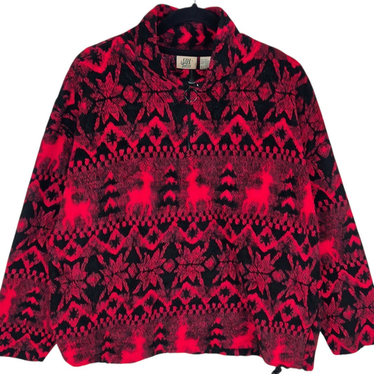 Vintage SJB Sport 90's Black & Red Quarter Zip Fleece Jumper Size XL