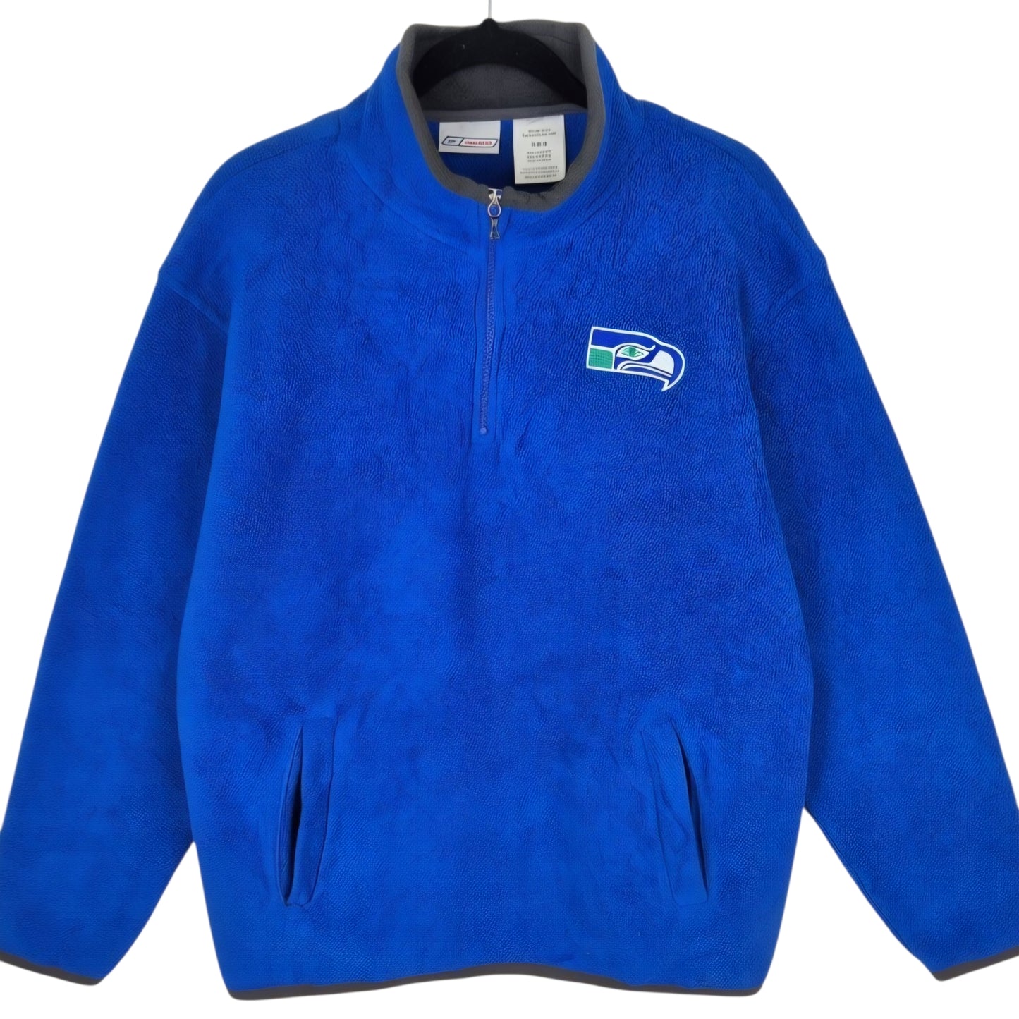 Vintage Reebok 2000's NFL Seattle Seahawks Blue Quarter Zip Fleece Jumper Size M