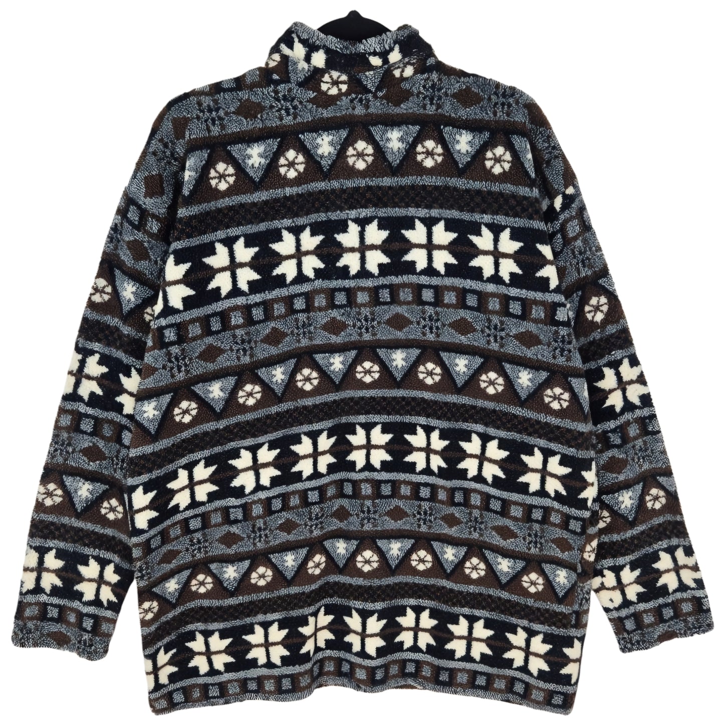 Vintage Tapemeasure 80's Black & Brown Fleece Button Jumper Size L