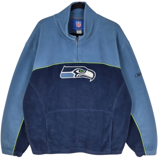 Vintage Reebok NFL Seattle Seahawks Blue Quarter Zip Fleece Jumper Size XL
