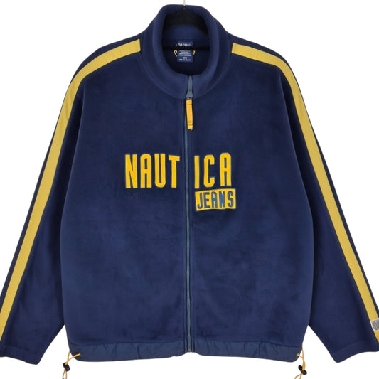 Vintage Nautica Jeans 90's Dark Blue & Yellow Full Zip Fleece Jumper Size M