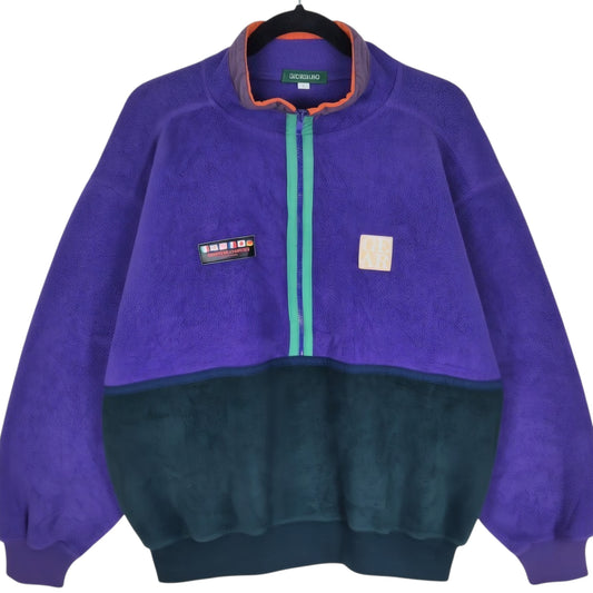 Vintage Giordano 80's Purple Half Zip Fleece Jumper Size L