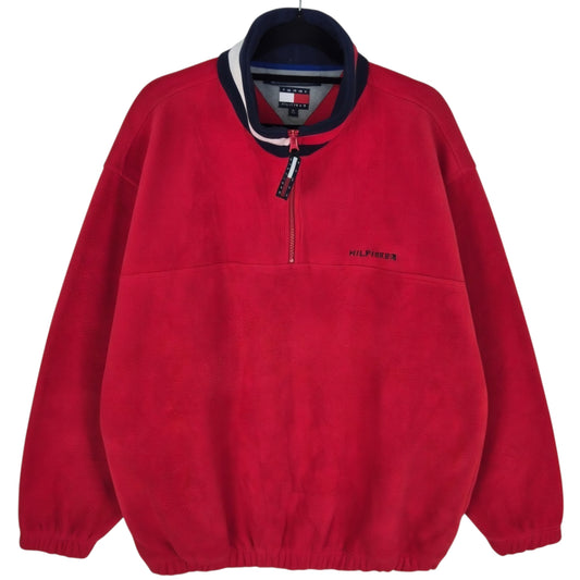 Vintage Tommy Hilfiger 90's Red Quarter Zip Fleece Jumper Size M