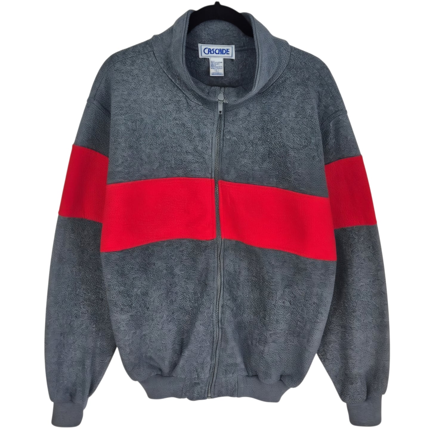Vintage Cascade 80's Grey & Red Full Zip Fleece Jumper Size L