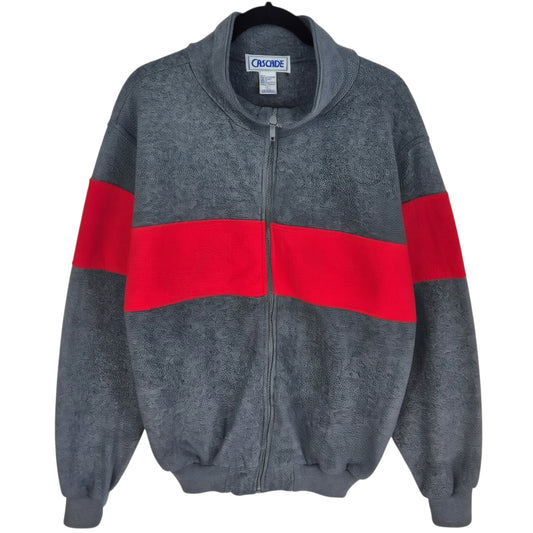 Vintage Cascade 80's Grey & Red Full Zip Knit Jumper Size L