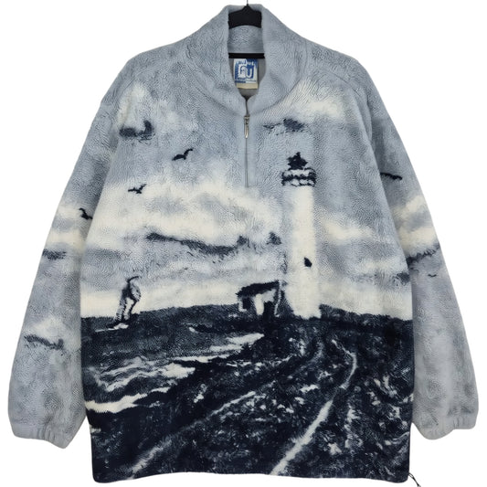 Vintage Art Unlimited Grey Quarter Zip Fleece Jumper Size XL