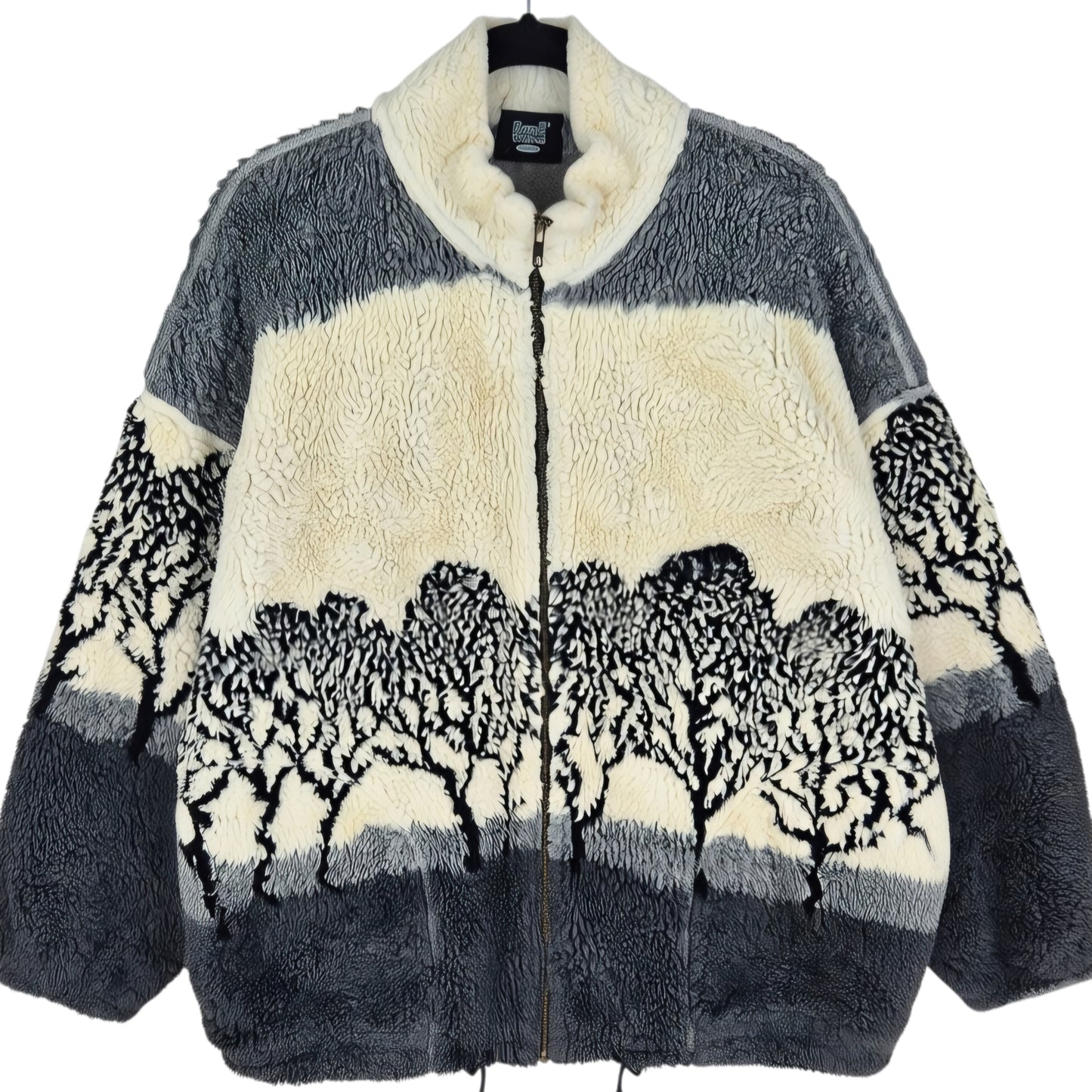 Vintage Ezze Wear White & Grey Heavy Full Zip Fleece Jacket Size L