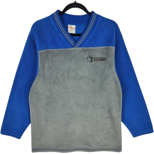 Vintage Disney Goofy Grey & Blue V Neck Fleece Jumper Size S
