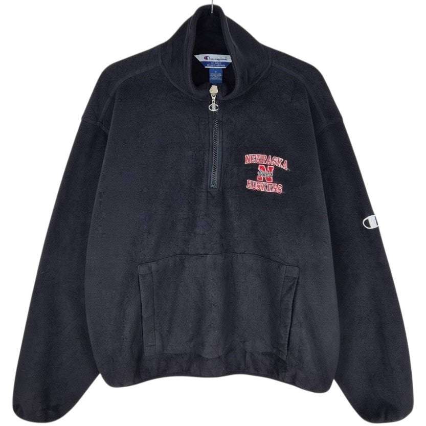 Vintage Champion Nebraska Huskers 80's Black Quarter Zip Fleece Jumper Size M