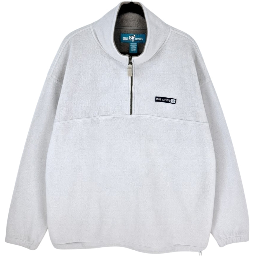 Vintage Big Dogs 90's Cream White Quarter Zip Fleece Jumper Size XL