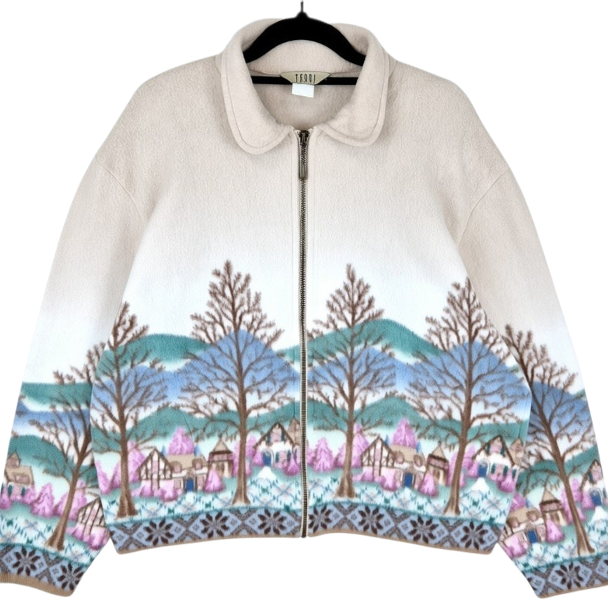 Vintage Teddi Petite 80's Womens Cream Full Zip Fleece Jumper Size XL