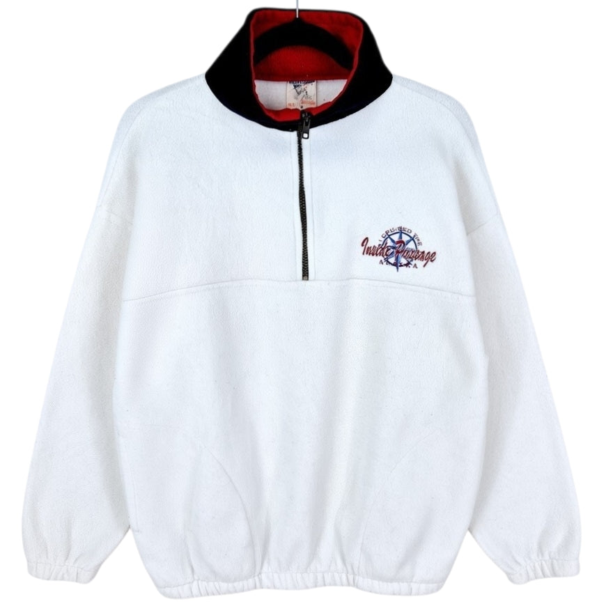 Vintage Inside Passage Alaska White Quarter Zip Fleece Jumper Size M