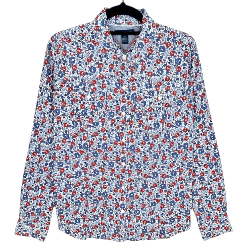Tommy Hilfiger Womens Blue Red & White Floral Long Sleeve Button Shirt Size S