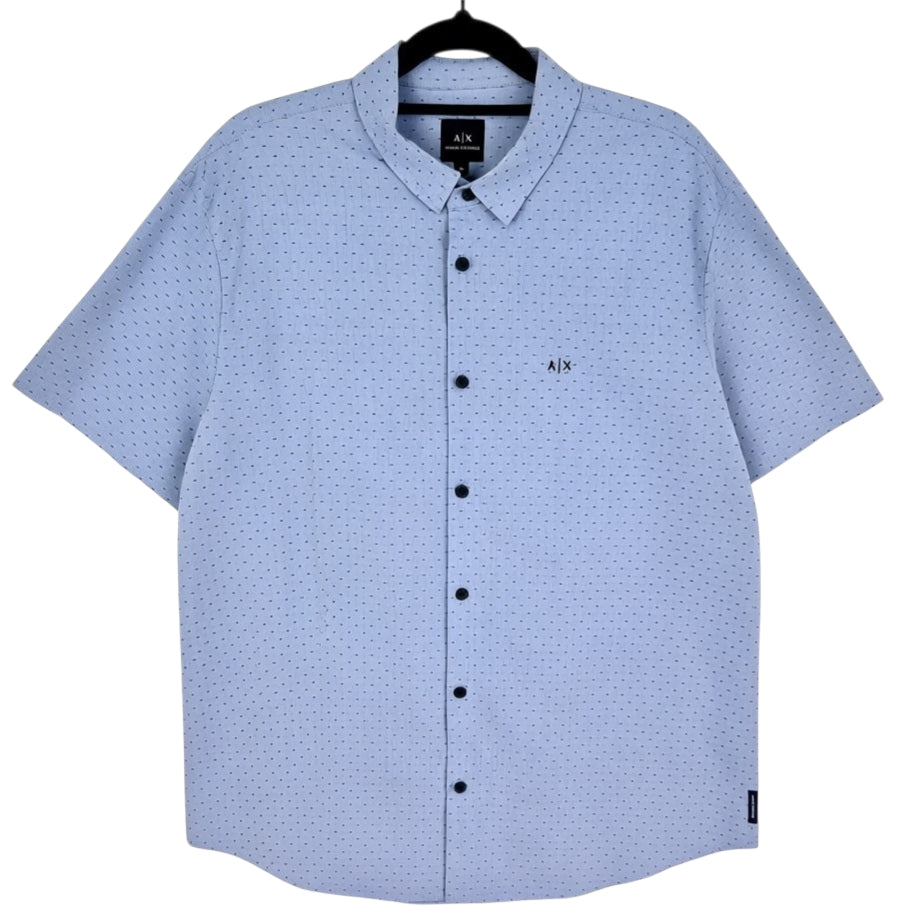 Armani Exchange Steel Blue Slim Fit Short Sleeve Button Shirt Size XL