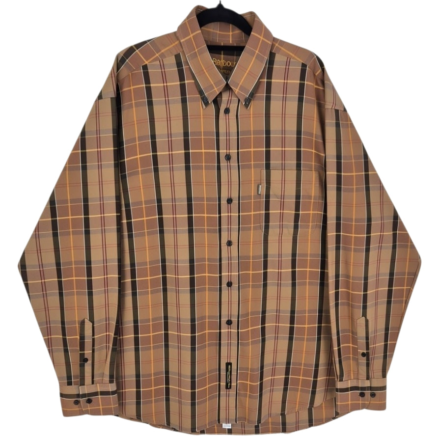 Vintage Barbour Tartans Brown Checkered Long Sleeve Button Shirt Size XL