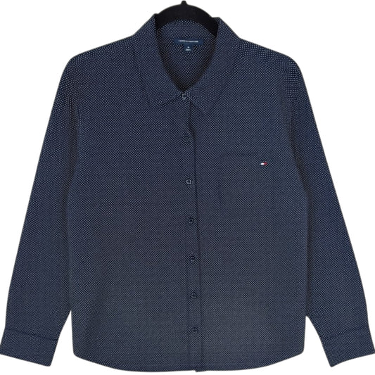 Tommy Hilfiger Womens Dark Blue Spotted Long Sleeve Button Shirt Size M