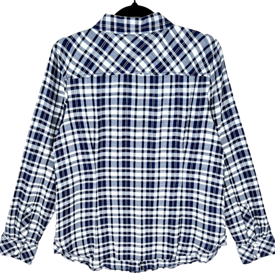 Tommy Hilfiger Womens Blue & White Checkered Linen Button Shirt Size M
