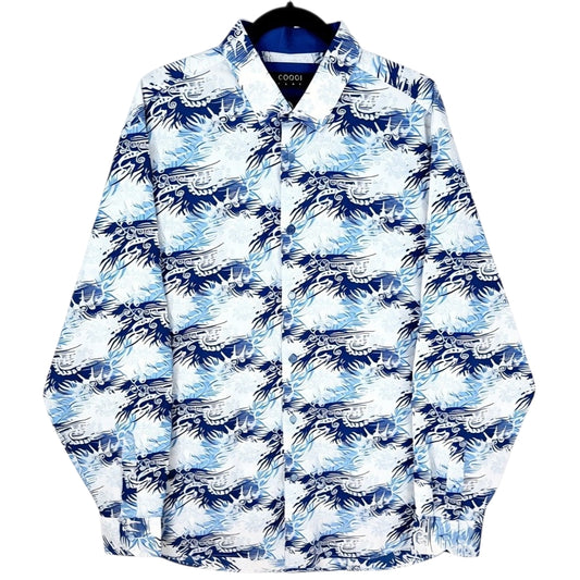 COOGI Luxe Blue & White Long Sleeve Button Shirt Size 2XL