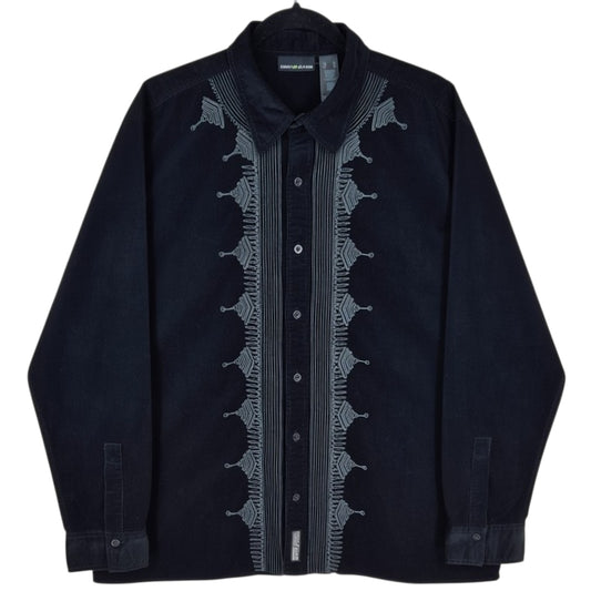 DKNY Jeans Black Long Sleeve Corduroy Button Shirt Size XL