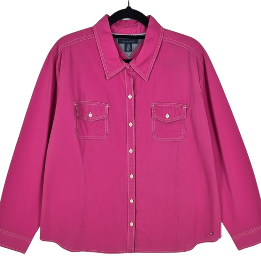 Tommy Hilfiger Womens Pink Long Sleeve Button Shirt Size XL