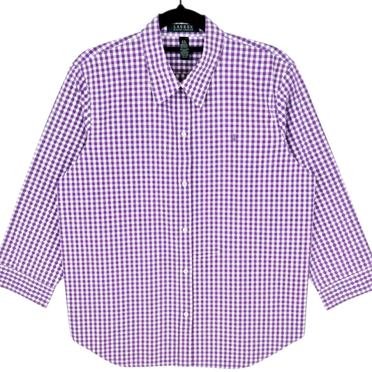 Vintage Ralph Lauren Green Label Womens Purple Checkered Button Shirt Size L