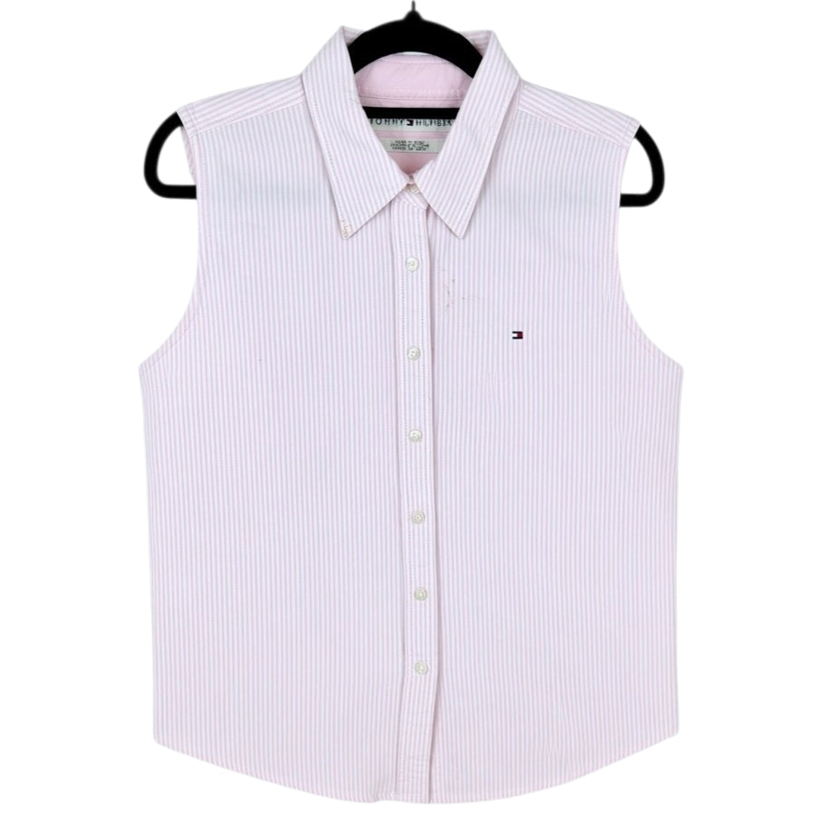 Vintage Tommy Hilfiger Womens Pink & White Striped Button Vest Size M