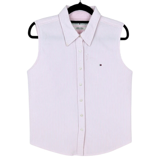 Vintage Tommy Hilfiger Womens Pink & White Striped Button Vest Size M