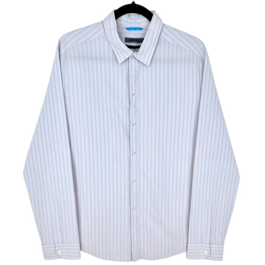 DKNY Light Grey Striped Slim Fit Stretch Dress Shirt Size L